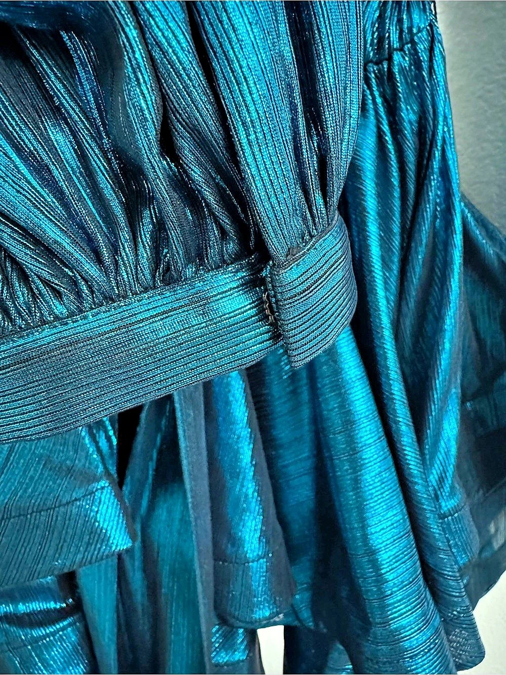 BRONX & BANCO Metallic Ruffle Mini Dress in Blue Size Medium Like New - Picture 4 of 5